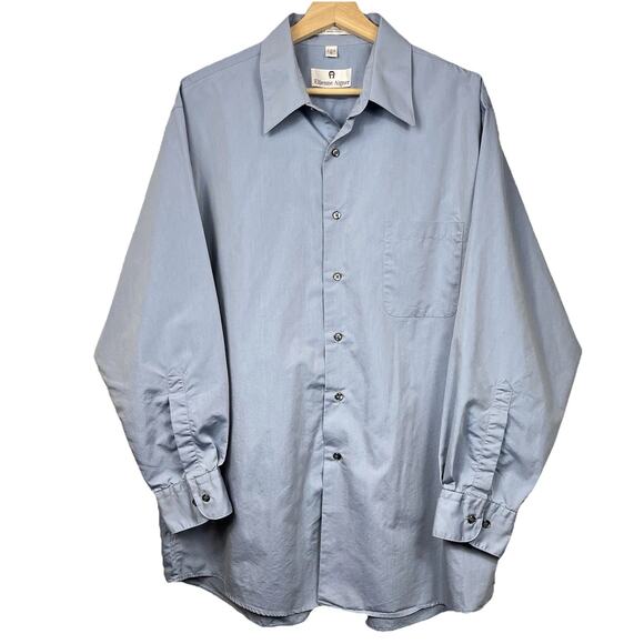 Etienne Aigner Other - Etienne Aigner Mens Size 17 33/32 XL Button Up Shirt Iridescent Blue Long Sleeve